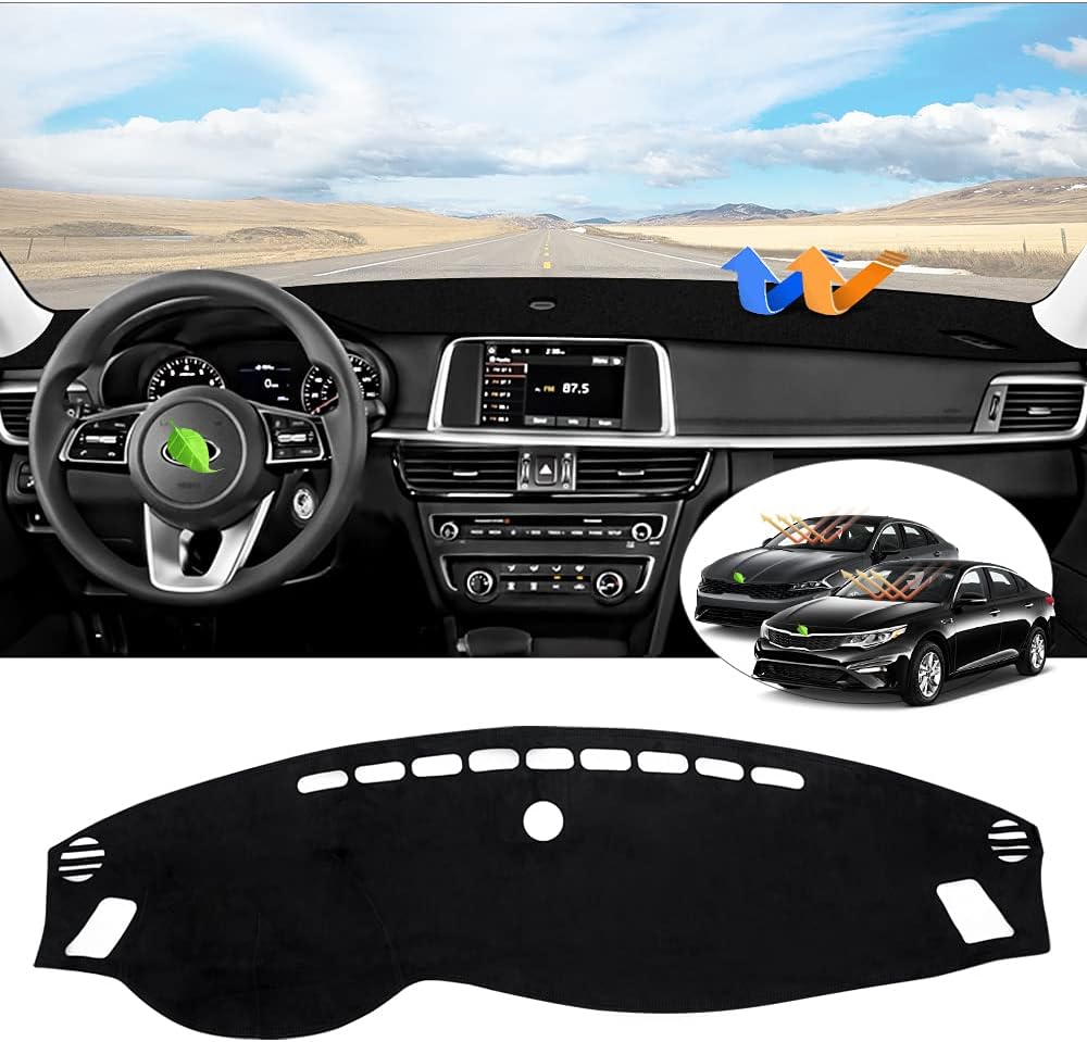 Cartist Custom Fit for Suede Dash Cover 2016 2017 2018 2019 2020 Kia Optima Dashboard Mat Non-Slip Dash Mat Pad Carpet Odorless Sunshade Glare UV Rays Protector Pack of 2