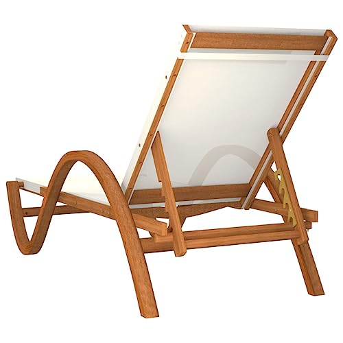 Sun Lounger with Pillow White Textilene and Solid Wood Poplar,Luxurious Patio Sun Lounger Adjustable Reclining Backrest for Optimal Comfort Textilene and Poplar Wood, 1