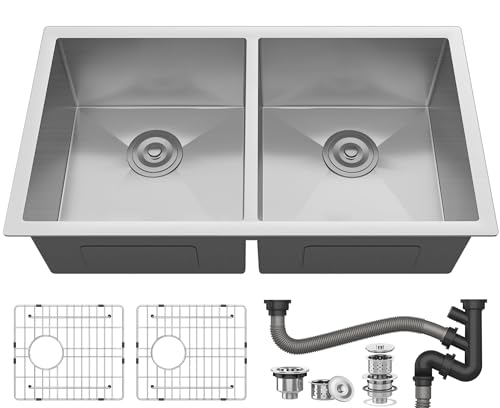 YITAHOME Kitchen Sink 33" x 19" x 10" Undermount Sink 304 Stainless Steel 50/50 Double Bowl Sink with Accessories 16 Gauge for Workstation, Prep Kitchen, Bar Sink