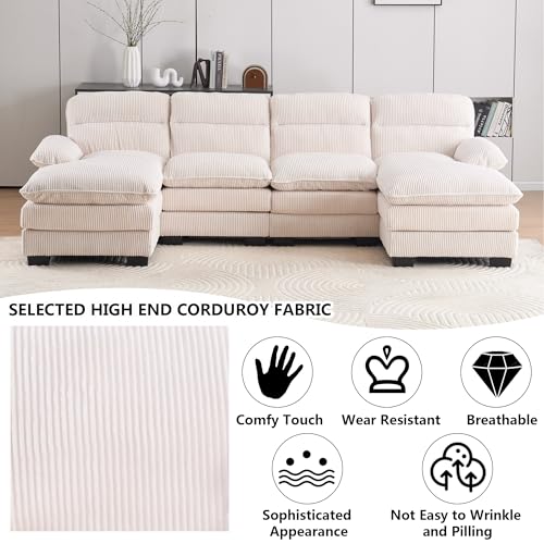 Aoowow Corduroy Loveseat Sofa Couch with Ottomans,Luxury Modular Sectional 2 Seater Sofa with Deep Seat,Modern Cloud Sofas with Throw Pillows for Living Room (Grey, Loveseat with Ottoman)