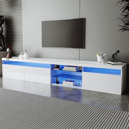 Ultra Long TV Stand for TVs Up to 100'', TV Console Cabinet with LED Lights and Storage, Long TV Entertainment Center for Living Room, Black