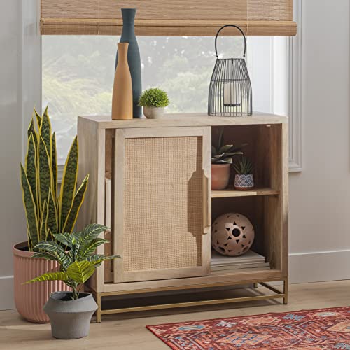 Powell Natural Rattan and Gold Base 2 Danika, Two Drawer Cabinet, Beige