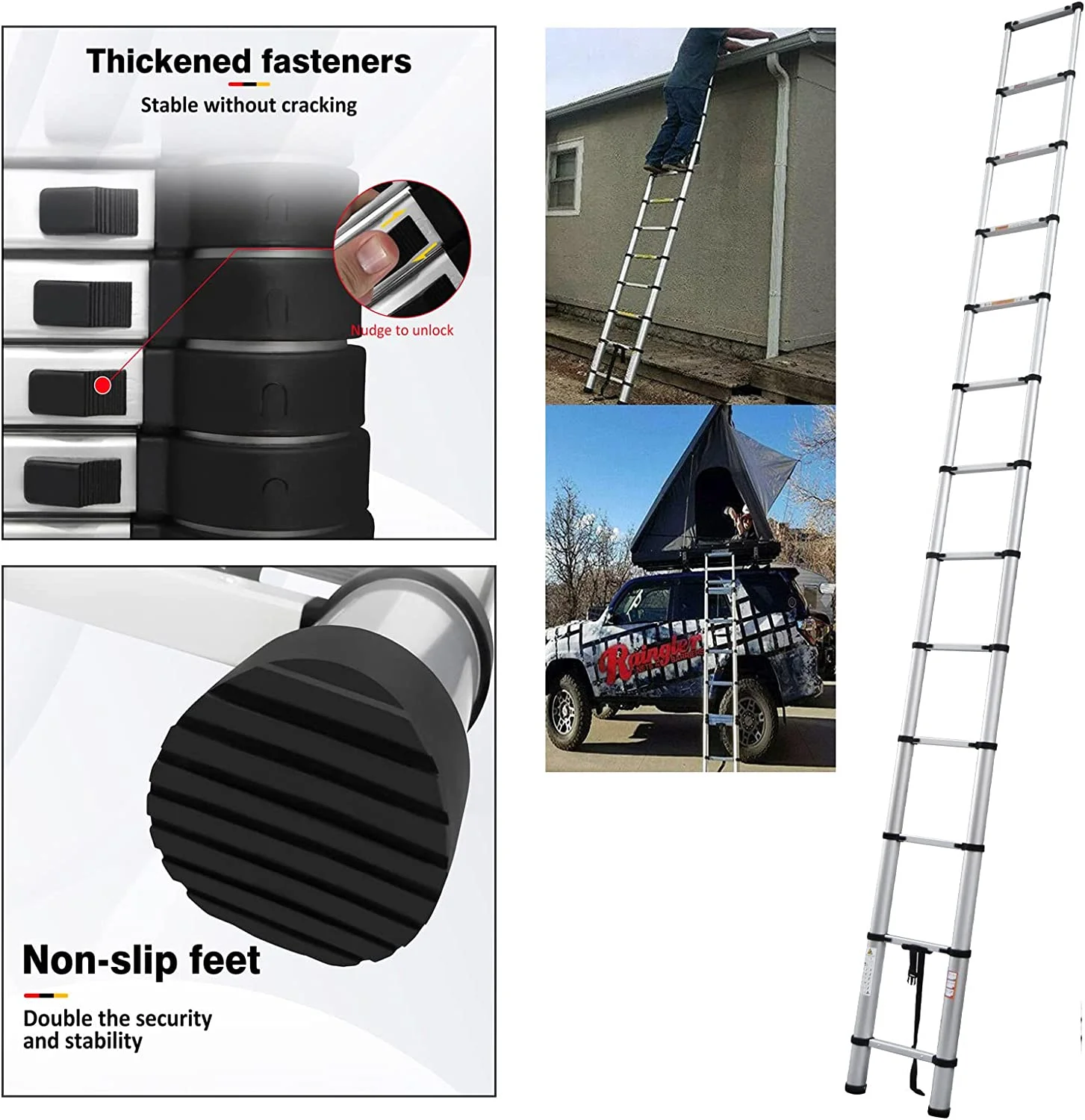 Telescoping Ladder 12FT Aluminum Telescoping Extension Ladder, Collapsible Ladder Attic Ladder Rv Ladder, Portable Telescopic Ladder for Outdoor Working & Household Use, Folding Ladder 330lb Capacity