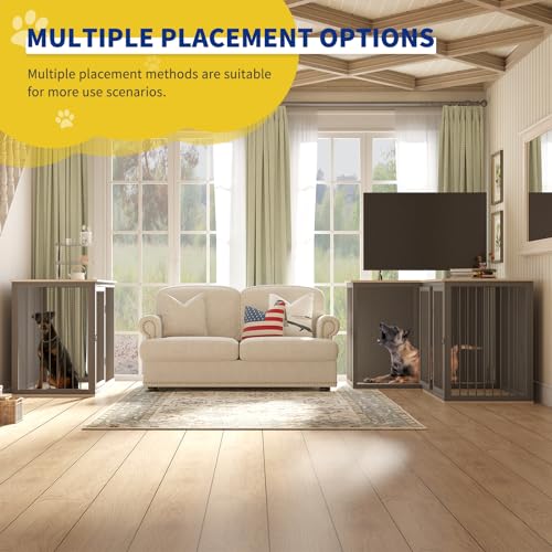 Dog Crate Furniture for 2 Dogs, 79.1" Large Dog Kennel Furniture with Dividers and Double Doors, All Steel Frame Double Dog Crate, 41.7" L X 22" W X 30.3" H, 37.4" L X 22" W X 30.3" H (Black Gray)