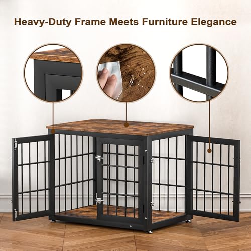 48 Inch Heavy Duty Dog Crate Furniture for Large Dogs, Decorative Pet House End Table, Extra Large Wooden Cage Kennel Furniture Indoor, Natural and White