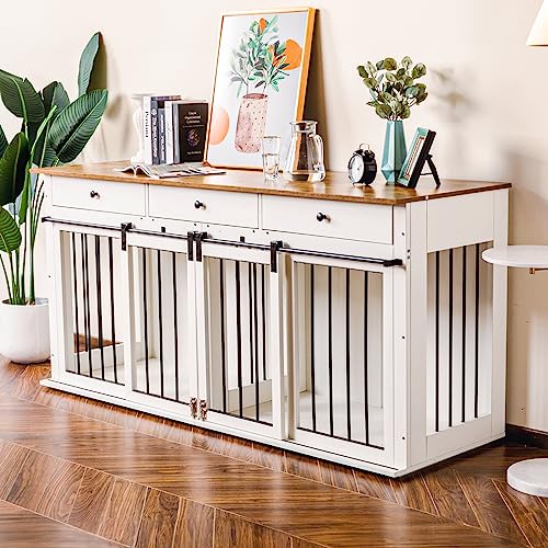 Scurrty Dog House Furniture Style Wooden Pet House Cat Bed Wood Dog House, Pet Furniture, Dog Furniture Dog Crate for Medium Small Dog House Kennel Indoor Use (Grey-M)