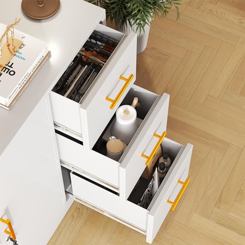 Large Metal Sideboard Buffet Cabinet with 2Doors and 3Drawers,Cupboard Console Coffee Wine Bar,lateral File Cabinet with Lock,Storage Accent Cabinet for Kitchen Dining Room, Living Room,Entryway