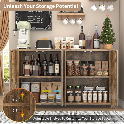 Buffet Cabinet with Storage Farmhouse Buffet Sideboard with 4 Doors, 55'' Large Kitchen Storage Cabinet Wood Coffee Bar Buffet Table for Kitchen, Dining Room, Entryway