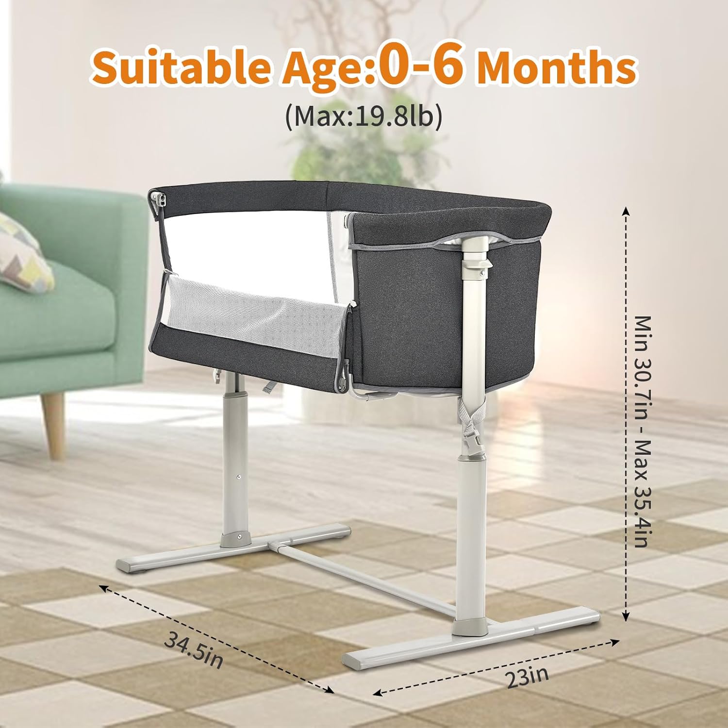 Baby Bassinet Bedside Sleeper, Breathable Mesh Bedside Crib, 6 Height Adjustable Bassinet for Infants