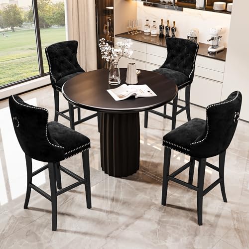 Recaceik Velvet Counter Height Bar Stools Set of 2, Upholstered Tufted Bar Stools with Back, 27" Kitchen Counter Stool for Island, High Back Kitchen Island Chairs for Home Bar, Dining Room(Blue)