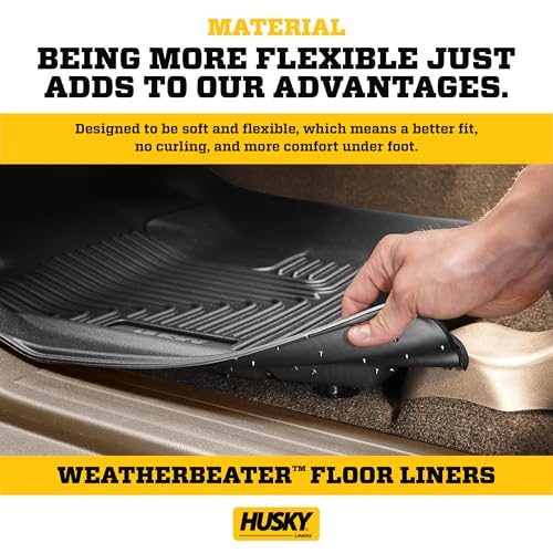 Husky Liners Weatherbeater Floor Mats | Fits 2017-2025 Ford F-250/F-350/F-450 SuperCrew Cab with Factory Carpet & with Fold Flat Storage | Front & 2nd Row, 3-pc Black - 94061