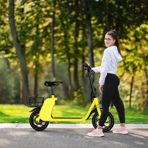 Electric Scooter for Adults, Foldable E Scooter with Seat & Carry Basket, 450W Foldable 36V Battery E-Scooter for Adults 15.5MPH, 20 Miles Range, Max Load 265LB, LCD Display