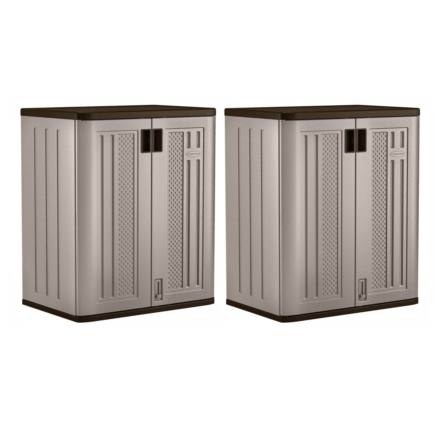 Suncast 9 Cu ft Heavy Duty Resin Garage Base Storage Cabinet Platinum 2 Pack