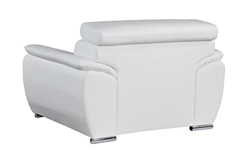 4571 Veal Collection Leather Upholstered Modern Living Room Chair, Loveseat, Sofa, White