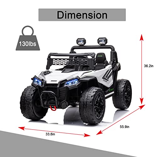 4X4 2 Seater Ride on Truck, 24V Battery Powered Ride on Car with Remote Control, Ride on UTV with EVA Tire/LED Lights, MP3, Horn, Music, Ride on Car for Kids, White