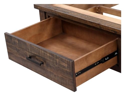 Solid Queen Bed Frame with 2 Storage Drawers, Queen Size Platform Bed Frame with High Headboard, Queen Bed with Wooden Support Legs Compatible with Teens Adults, Natural Bedroom Bed Frame,