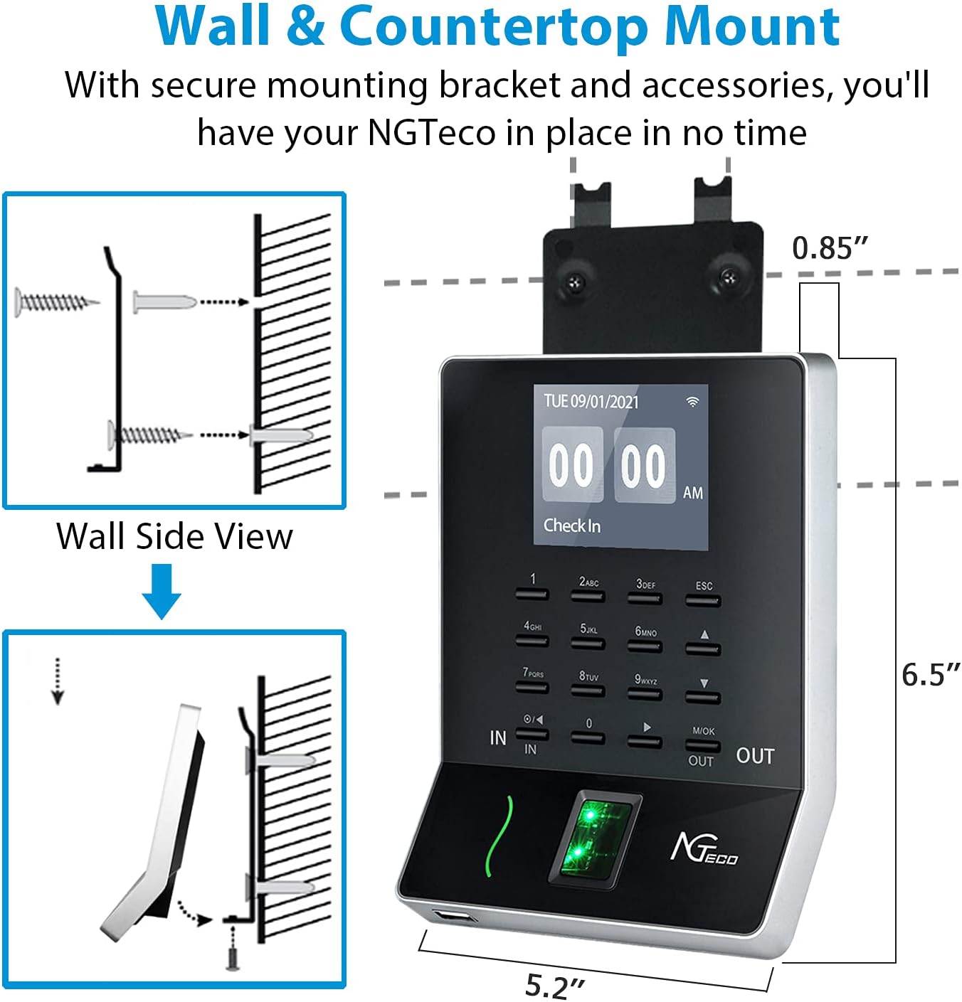 Time Clocks for Employees Small Business, NGTeco W3 WiFi Biometric Fingerprint Time Card Machine, Office Punch Clock Automatic in and Out with APP for iOS Android (0 Monthly Fees)