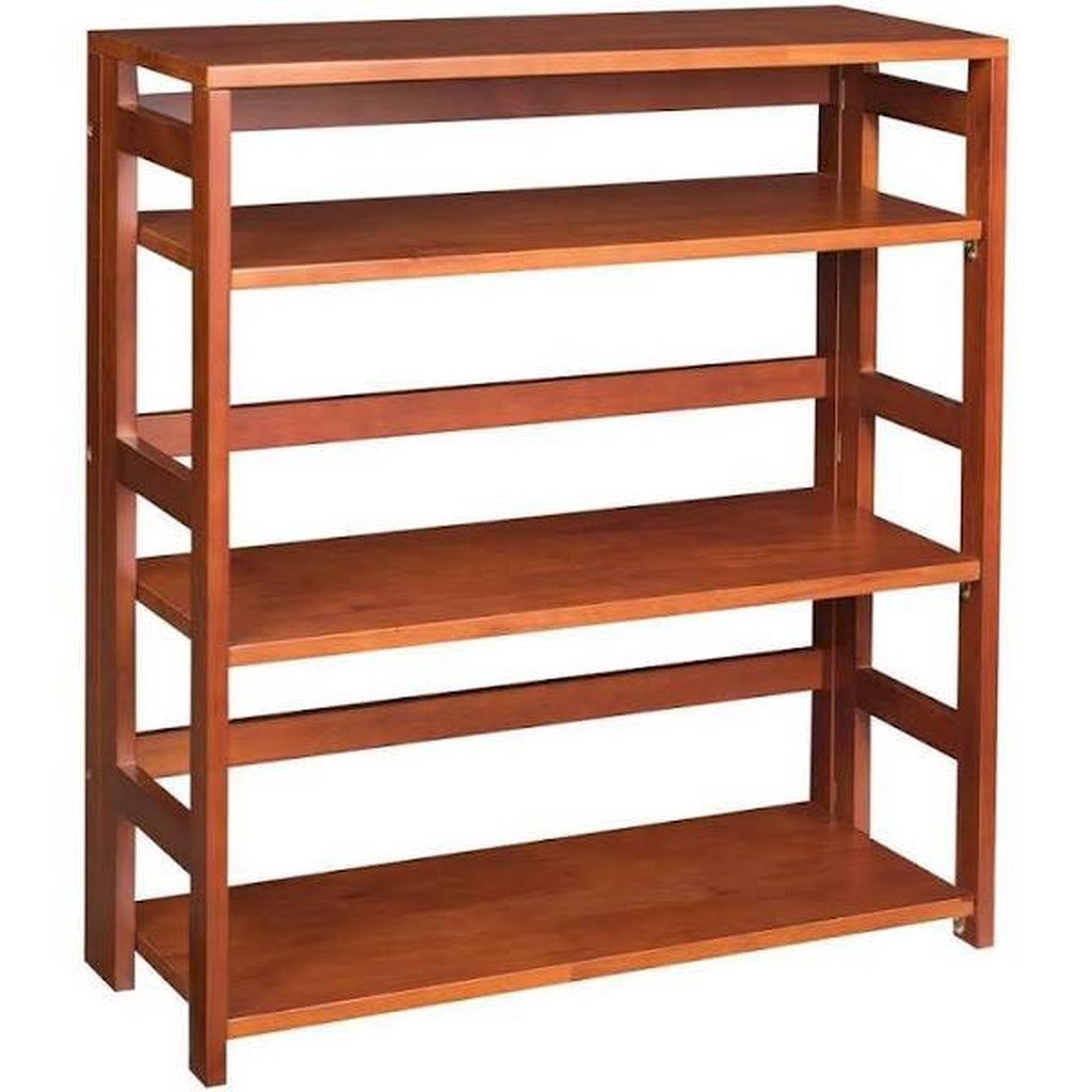 Regency 34 in. Cherry Wood 3-Shelf Foldable Standard Bookcase, Red