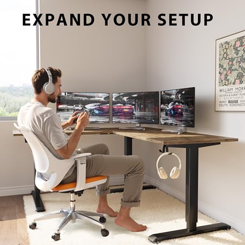 L-Shaped Electric Standing Desk, 63 x 48 Inches Height Adjustable Coner Table, Home Office Computer Workstation, Rustic Brown, 63 x 48 Inch