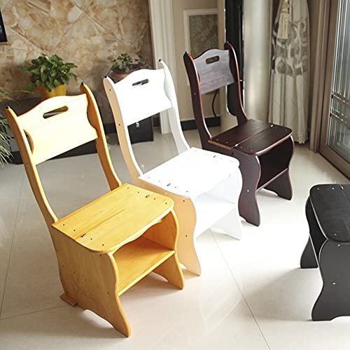 Wooden Folding Library Ladder Chair 2 in 1 Lightweight Portable Multifunctional Step Stool, 4 Step Stool Dual Purpose Step Ladders Display Stand and Flower Stand for Home (Brown)
