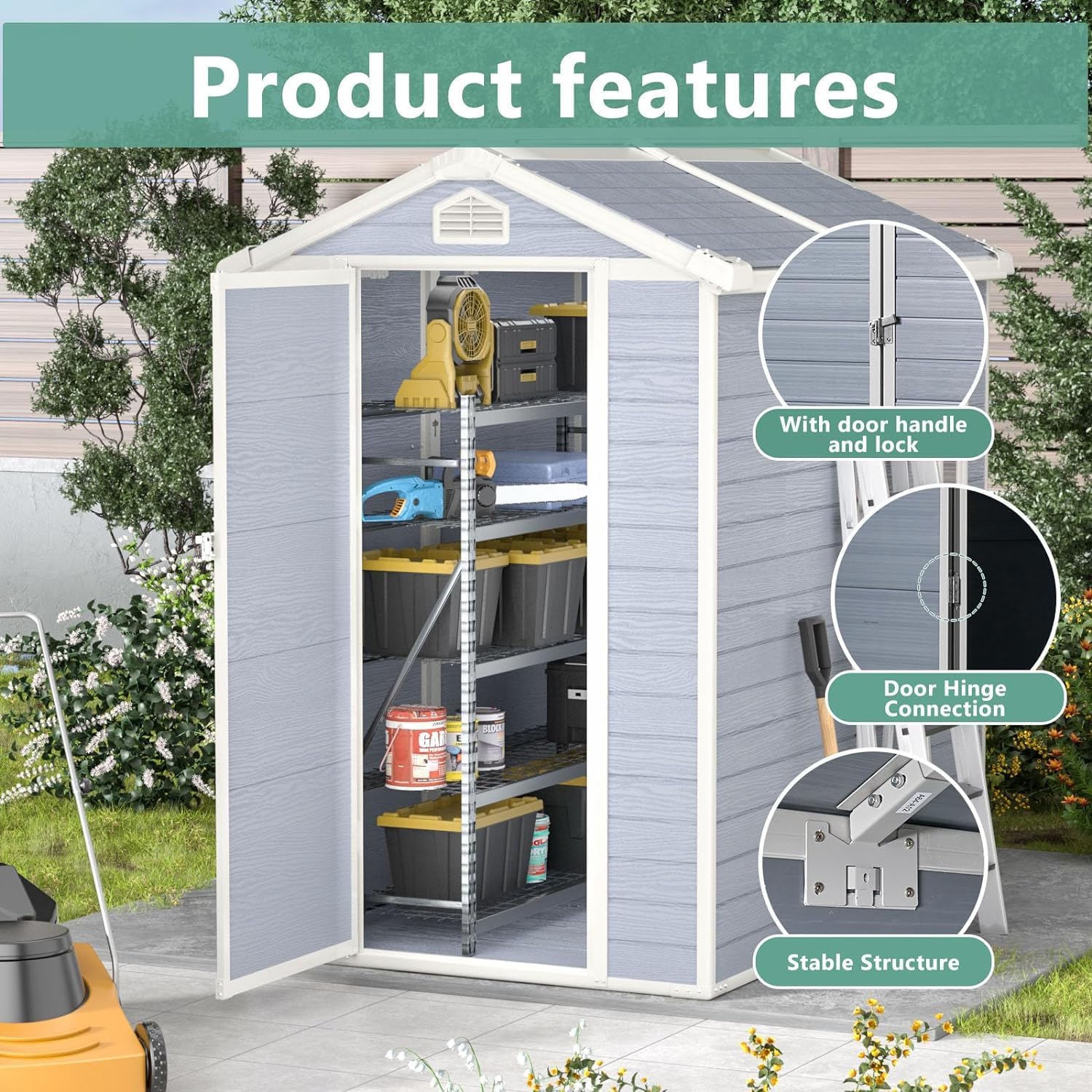 Aoxun 4'x6' Resin Outdoor Storage Shed with Lockable Door - Ideal for Garden Tools, Bike Accessories, Beach Chairs, and Patio Furniture - Gray