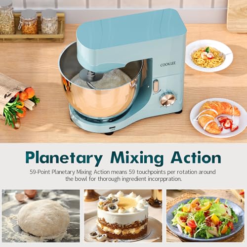 COOKLEE Stand Mixer, 9.5 Qt. 660W Electric Kitchen Mixer with Dishwasher-Safe Dough Hooks, Flat Beaters, Wire Whip & Pouring Shield Attachments for Most Home Cooks, Silver