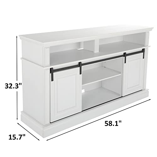 LGHM Fireplace Entertainment Center, White TV Stand for 65 inch with 23'' Electric Fireplace, Highboy Farmhouse Cabinet Sliding Barn Door, Tall Console Living Room, Modern White/Fireplace (502753)