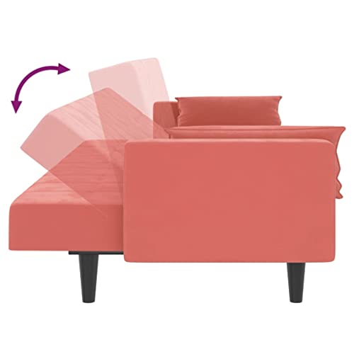 2-Seater Sofa Bed with Two Pillows Pink Velvet,Multifunctional Sofa Bed with Modern Design for Practical and Comfortable Living Spaces