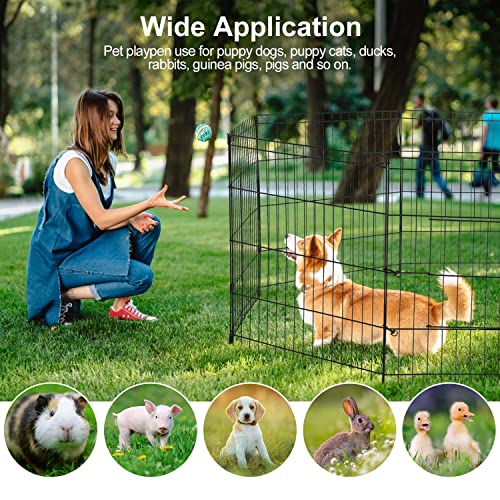 PJYuCien Dog Playpen - Metal Foldable Dog Exercise Pen, Pet Fence Puppy Crate Kennel Indoor Outdoor with 8 Panels 24”H & Top Cover and Bottom Pad for Small Medium Pets