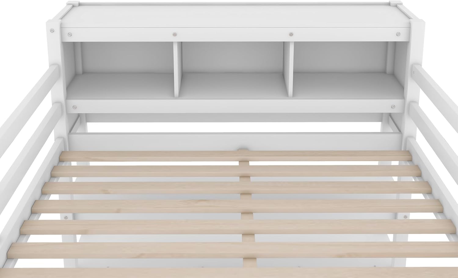 Harper & Bright Designs Full Size Loft Bed with Built-in Desk, Bookshelf, Wardrobe, Full Length Guardrail and Ladder, White