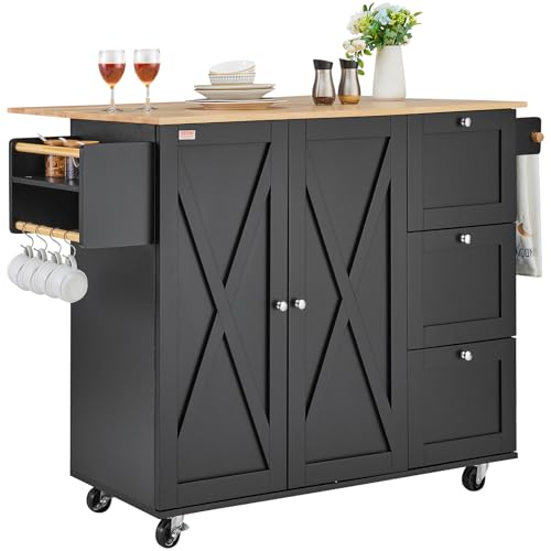 VEVOR Kitchen Island Cart with Solid Wood Top, 35.4" Width Mobile Carts with Storage Cabinet, Rolling Kitchen Table with Spice Rack, Towel Rack, and Drawer, Portable Islands on Wheels, White