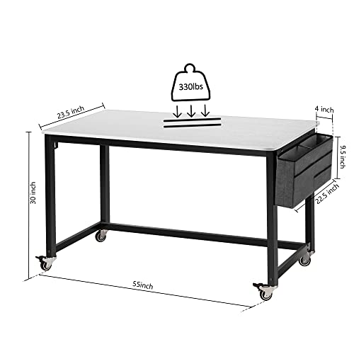 AHB 55" Rolling Computer Desk with 4 Smooth Wheels, Simple Style Mobile Writing Desk Home Office Study Table Movable Workstation with Metal Frame