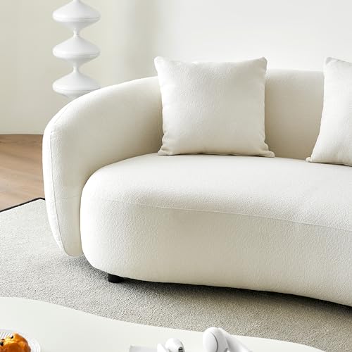 101.57" Curved Sofa Couch for Living Room Modern Boucle Couch with 4 Throw Pillows 4 Seater Cream Upholstered Sofa for Living Room, Office