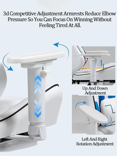 Ergonomic Gaming Chair Recliner Adjustable Desk Chair Comfortable Hight Leather Swivel Computer Chair with 360°for Adult Teen Office Or Gaming Big and Tall Havefootrest White