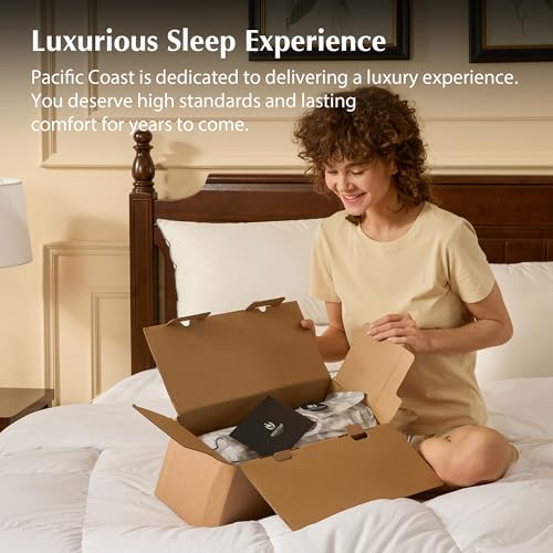 Pacific Coast Bed Pillows for Side and Back Sleepers, Feather and Down Hotel Pillows with 100% Cotton Shell, Medium Supportive, Downproof, King Size 2 Pack