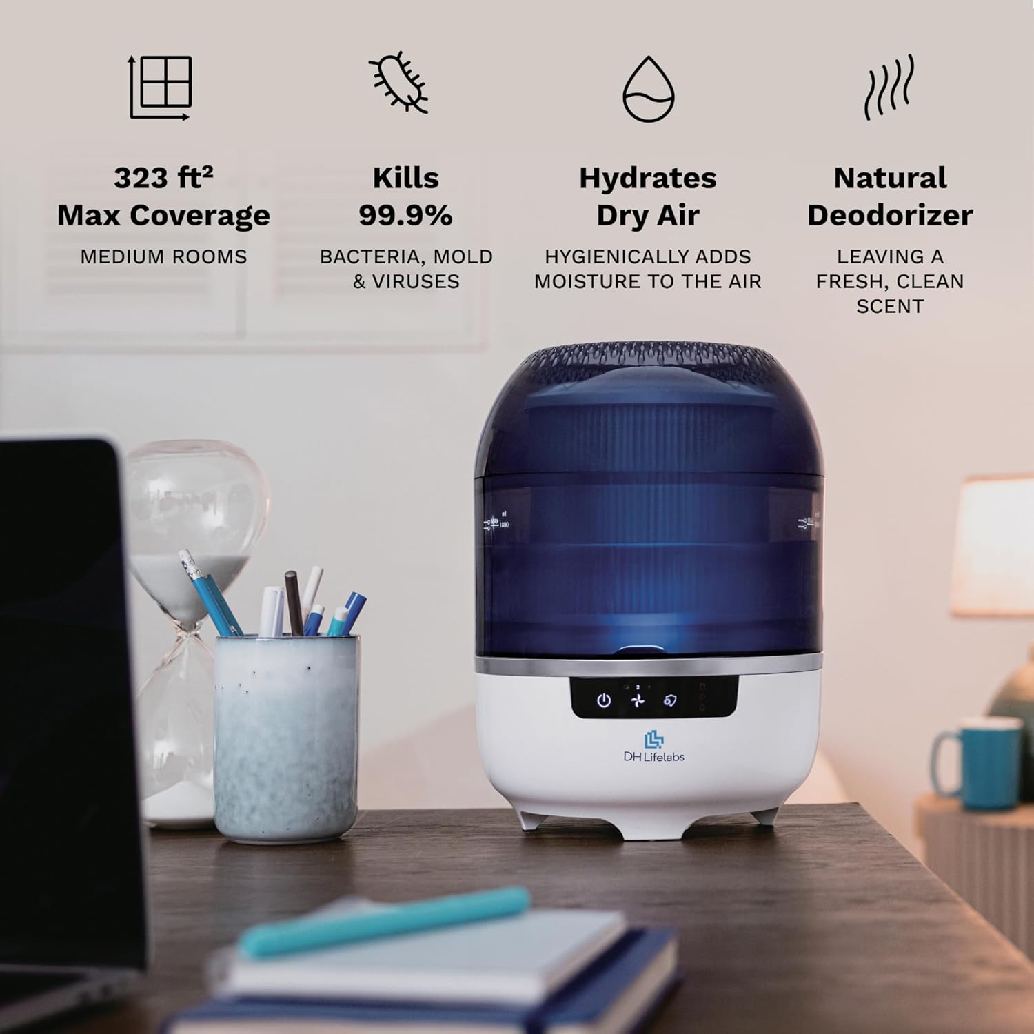 Mini Water Air Purifier for Home & Hypochlorous Acid Generator Combo, Cleaning Supplies & Disinfectant HOCL Generator, Air Purifier Odor Eliminator Smoke Pets Mildew for Home Large Room