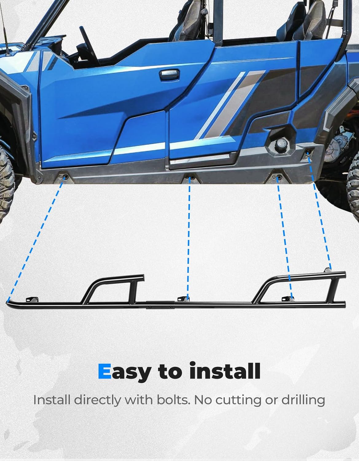 KEMIMOTO Upgrade 4 Seater Rock Sliders Nerf Bars Compatible with Polaris General 4 1000 XP 4 1000 2017-2024 Black Steel Tubing Side Bumper Protection Frame Accessories, Replace #2881992
