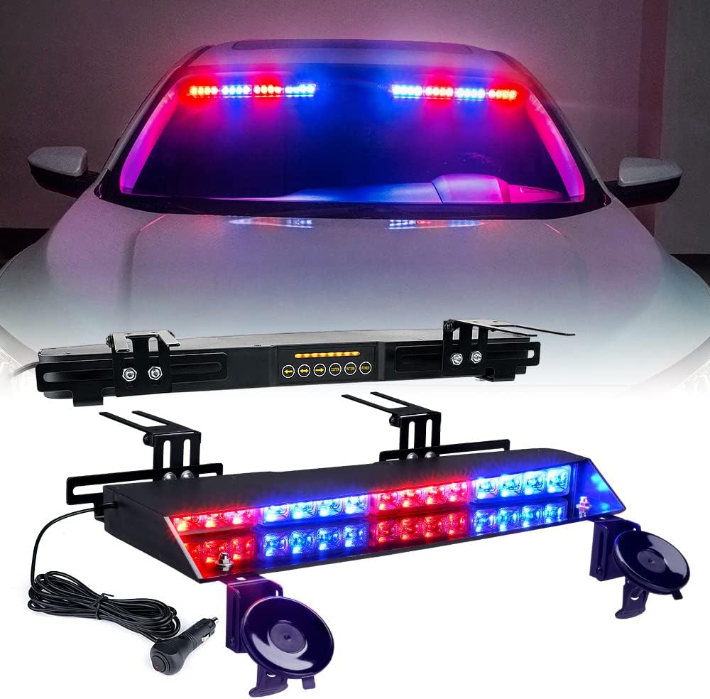 Xprite Amber LED Visor Strobe Dual Light Bar, Interior Windshield Sunvisor Safety Emergency Warning Traffic Advisor Flashing Caution Lightbars with Control Panel, for Construction Vehicles Trucks
