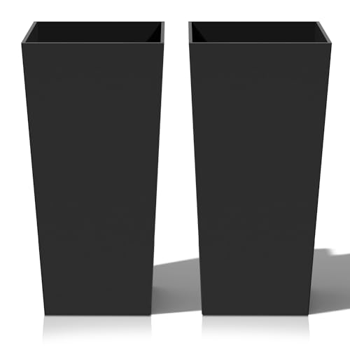 Tall Planter Outdoor Indoor, Large Resin Plant Pots for Trees Flowers (Black, 27.5 inch - 2 Pack)