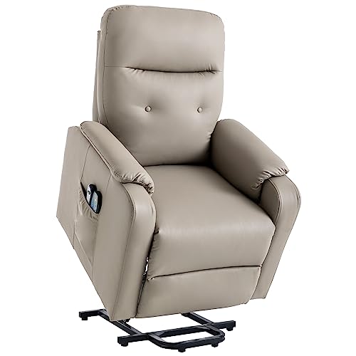 Lift Recliner Chair with Adjustable Angle, Electric Power Lift Chairs Recliners for Elderly with 5 Modes & Side Pocket, Leather Massage Chair Home Theater Seating Single for Living Room, Grey