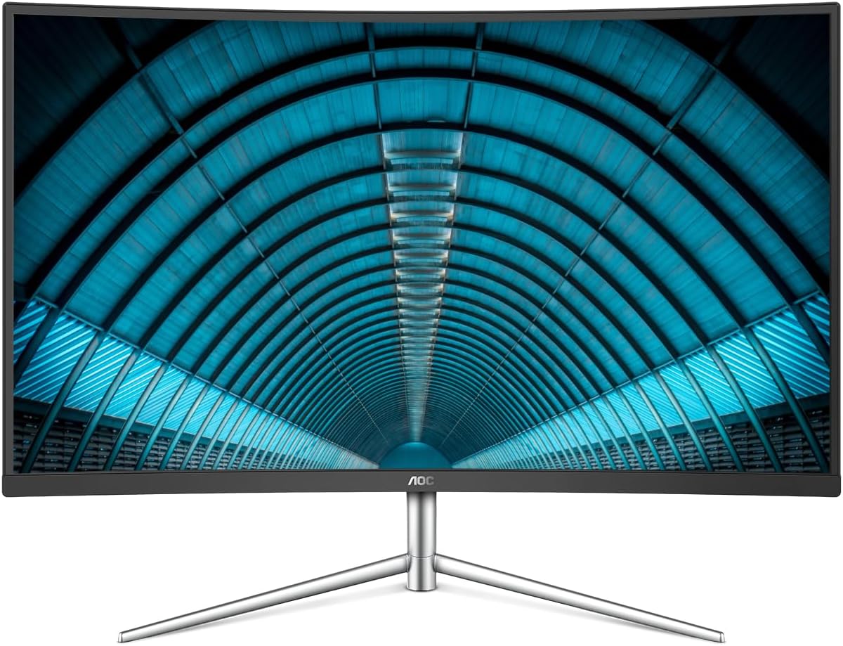 AOC C32V1Q 31.5" Full HD 1920x1080 Monitor, Curved VA Panel, 4ms 75Hz, Frameless, HDMI/DisplayPort/VGA, Flickerfree, Low Blue Mode, VESA, Black
