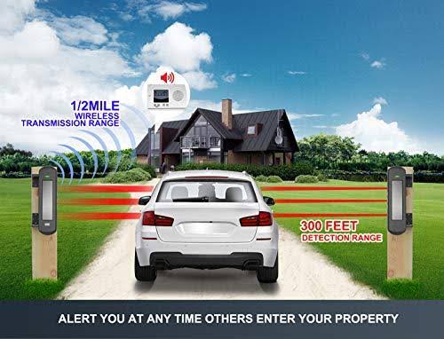 HTZSAFE Solar Wireless Driveway Alarm System-1/2 Mile Long Transmission Range-300 Feet Wide Sensor Range-No WIRING No Need Repla