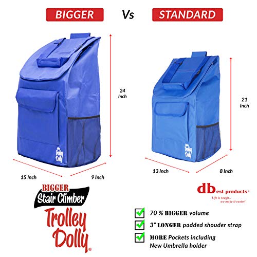 dbest products Stair Climber Bigger Trolley Dolly, Black Grocery Shopping Foldable Cart Condo Apartment 44 Inch & Stair Climber Cruiser Cart Shopping Grocery Rolling Folding Laundry Basket