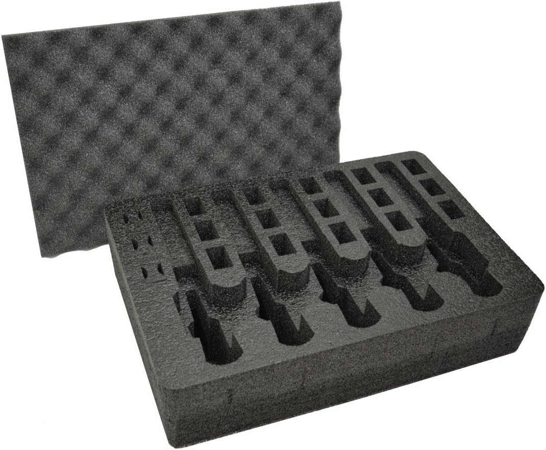 Pistol & Magazine Storage Foam Insert for Pelican P-1500 Case -2 Piece Set Pre-Cut Military Grade Polyethylene Foam Base Insert and Lid Liner (Case Not Included)