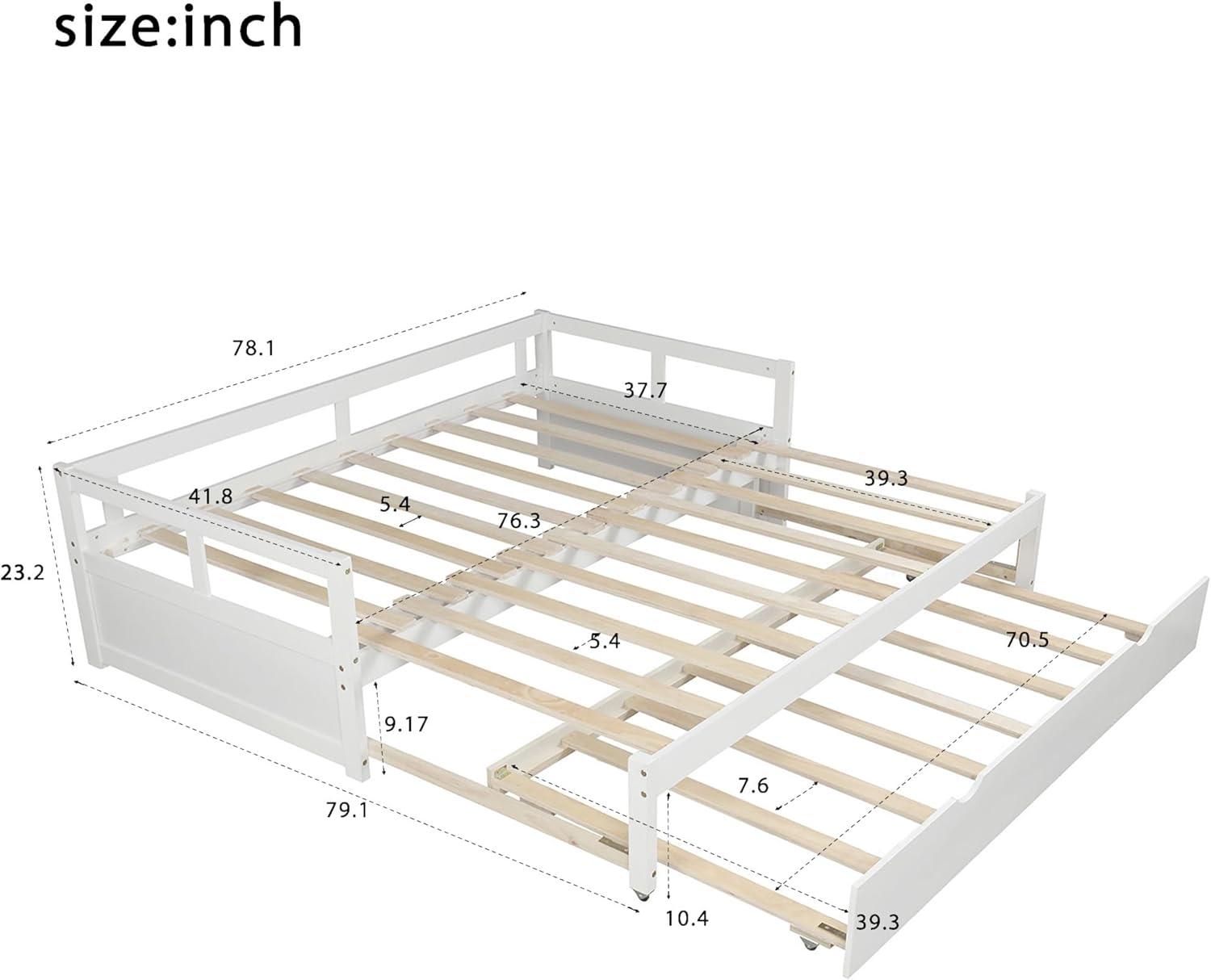 Extending Daybed with Trundle, Wooden Daybed with Trundle, White