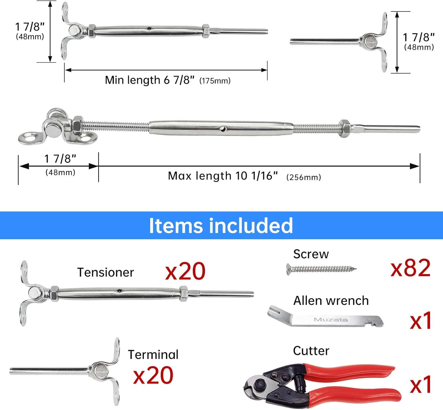 Muzata 32Set Cable Railing Kit 1/8 Swage Toggle Turnbuckle Hardware T316 Stainless Steel for Wood Post WoodEasy System Angle 180��Adjustable Stairs Deck 32 Cable Lines CK07 NN1,CA4 CA5