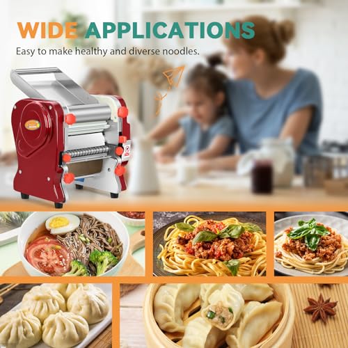 Newhai Commercial Electric Pasta Maker, Automatic Noodle Machine, 2-in-1 Heavy Duty Dough Roller Pressing Machine, with 2mm/6mm Blade, 750W Stainless Steel, for Restaurant Home Use