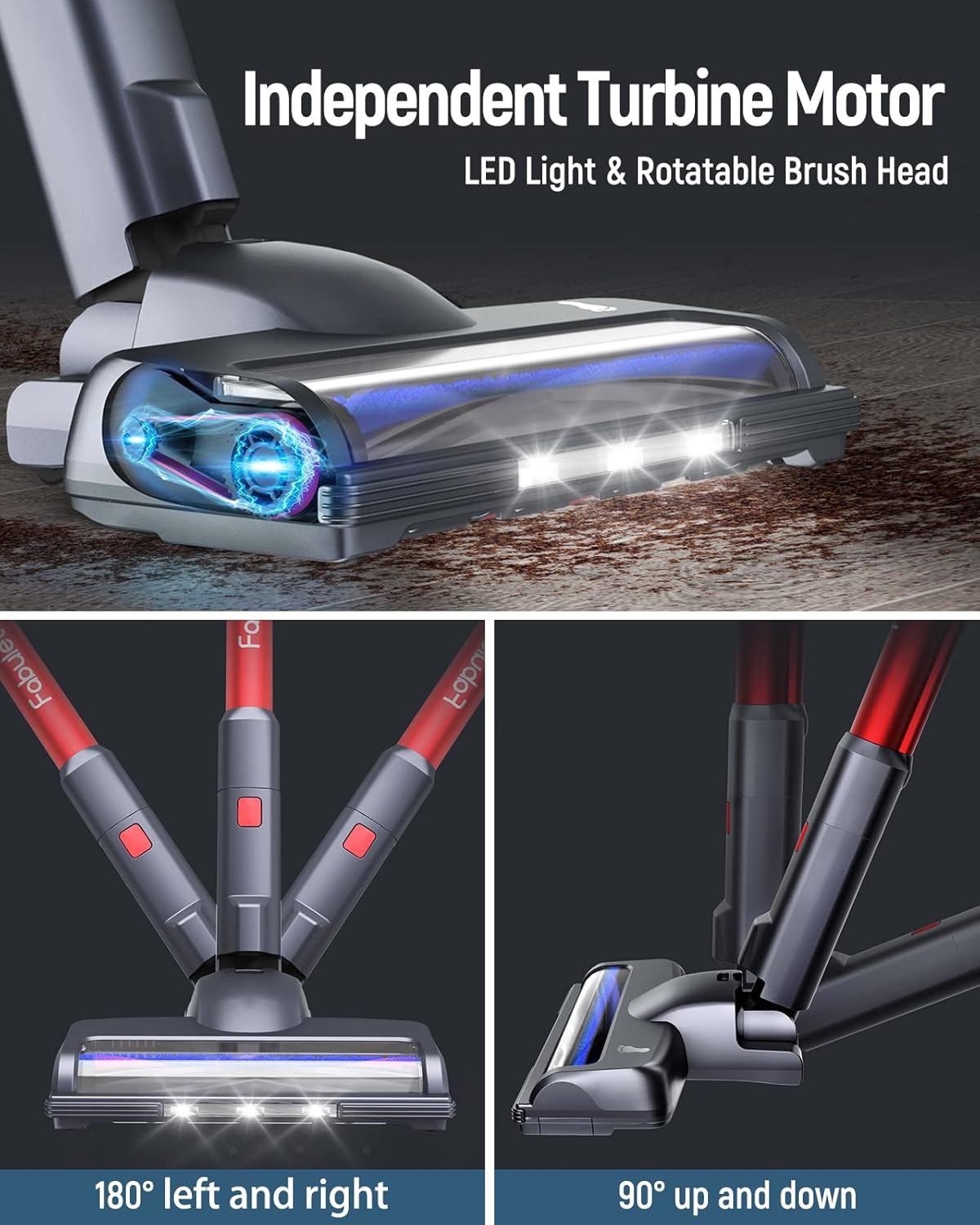Fabuletta 10-in-1 Cordless Vacuum Cleaner - 24Kpa 250W Brushless Motor Stick Vacuum, Up to 45 Mins Max Runtime Detachable Battery, Led Display, Lightweight Vacuum for Carpet Hard Floor Pet Hair
