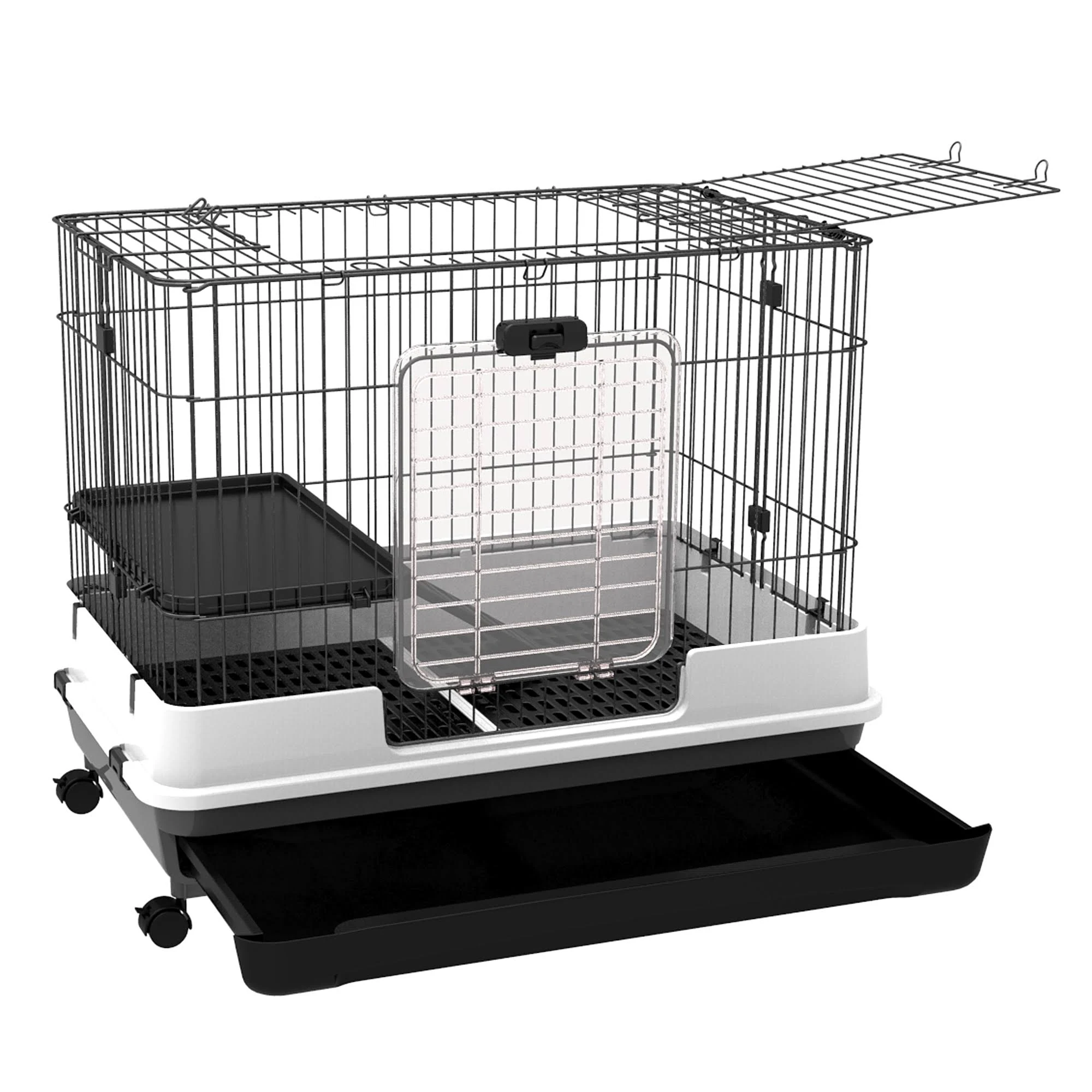 PawHut 32x22 Indoor Rabbit Cage Small Animal House Habitat with Wheels