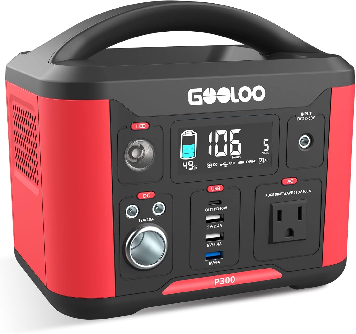 GOOLOO Portable Power Station P600, 626Wh Outdoor Generator with 110V/600W (Peak 1200W) AC Outlets & LED Flashlight, SuperSafe Backup Lithium Battery for Outdoor RV/Van Camping, Emergency